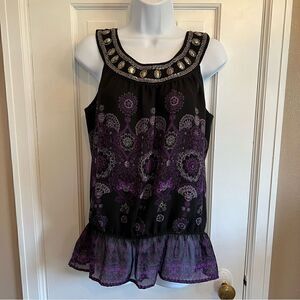 Apt.9 tank top blouse beaded neckline purple and black